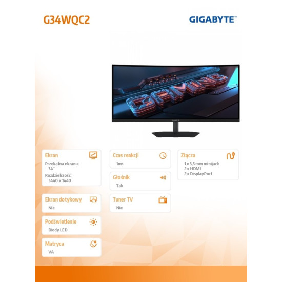 Monitor 34 cale G34WQC2 WQHD 200Hz 2DP 2HDMI