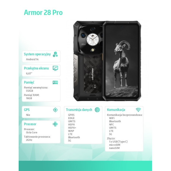 Smartfon Armor 28 Pro 5G 16/512GB IP69K czarny