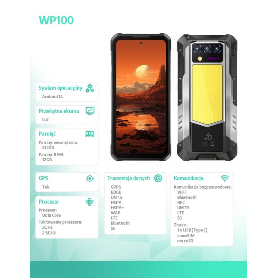 Smartfon WP100 5G 12/512 IP69K czarny