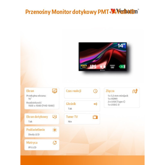 Przenośny Monitor dotykowy PMT-14 Full HD