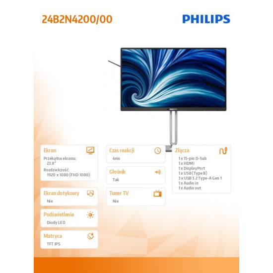 Monitor 24B2N4200 23.8 cala IPS 120Hz HDMI DP VGA Pivot Głośniki 