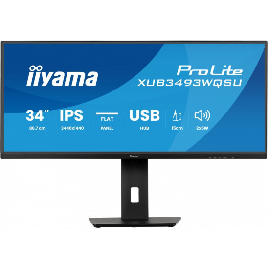 Monitor ProLite 34 cale XUB3493WQSU-B6 IPS,UWQHD,DP,2xHDMI,HAS,21:9,400cd,   120Hz,1000:1,1ms, USB HUBx4, 2x5W,
