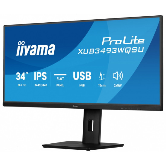 Monitor ProLite 34 cale XUB3493WQSU-B6 IPS,UWQHD,DP,2xHDMI,HAS,21:9,400cd,   120Hz,1000:1,1ms, USB HUBx4, 2x5W,
