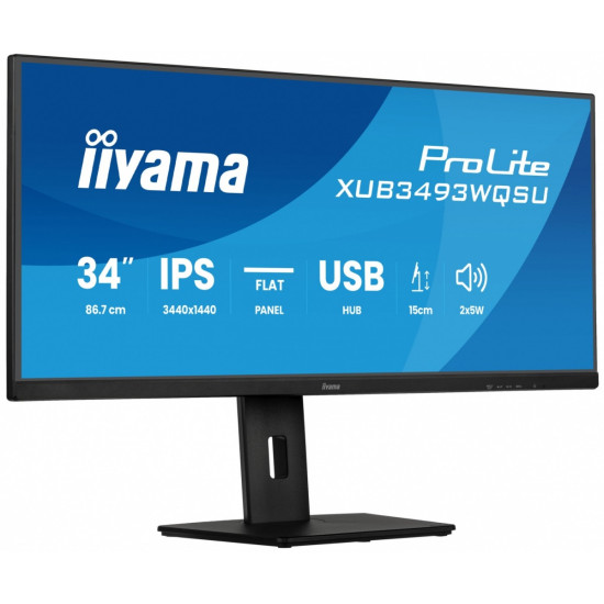 Monitor ProLite 34 cale XUB3493WQSU-B6 IPS,UWQHD,DP,2xHDMI,HAS,21:9,400cd,   120Hz,1000:1,1ms, USB HUBx4, 2x5W,