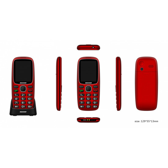 Telefon komórkowy dla seniorów Mescomp MT-166  Edgar Elegant SOS  4G Czerwony 