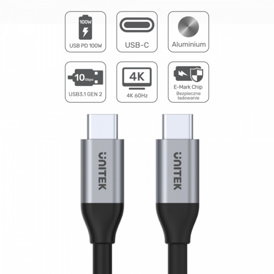 Kabel USB-C - USB-C PD, 10Gbps, 4K60Hz, 1m, M/M; C14082ABK 