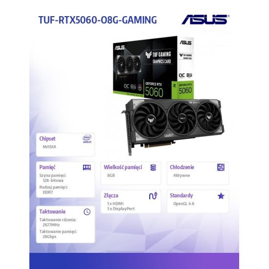 Karta graficzna GeForce RTX 5060 TUF GAMING OC 8G GDDR7 128BIT HDMI/3DP