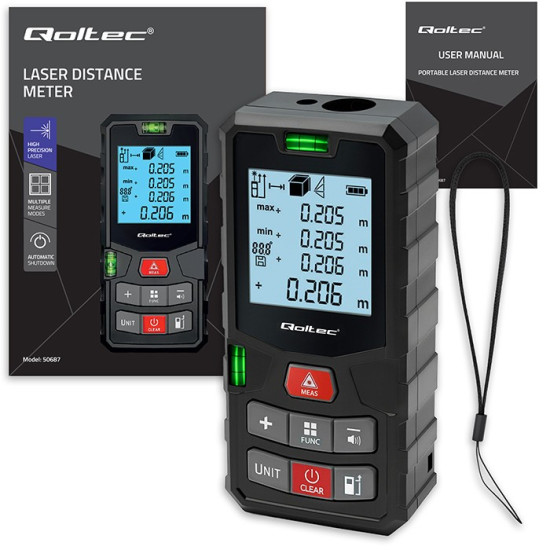 Cyfrowy dalmierz laserowy z poziomicą | podświetlany LCD | 120m 