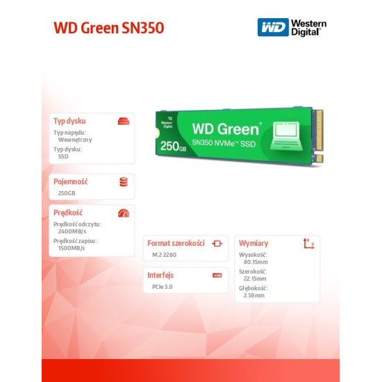 Dysk SSD Green 250GB M.2 2280 SN350 NVMe PCIe 