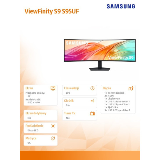 Monitor wielkoformatowy 49 cali ViewFinity S9 S95UF  LS49F950UAUXEN 