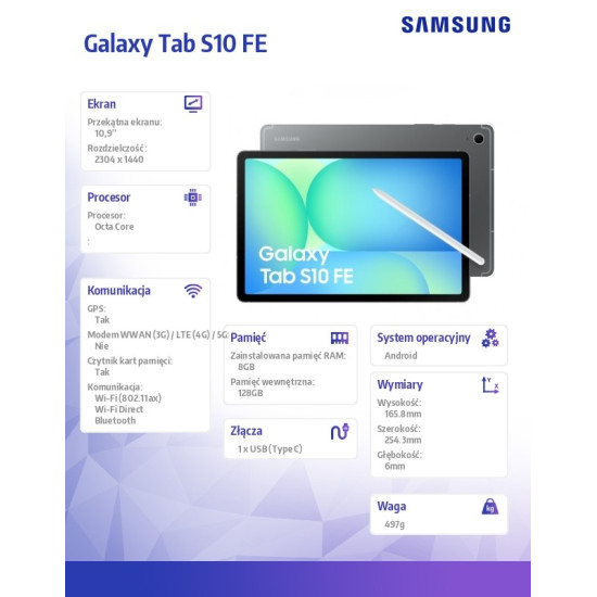 Tablet Galaxy Tab S10 FE X520 10.9 cala Wifi 8/128GB szary
