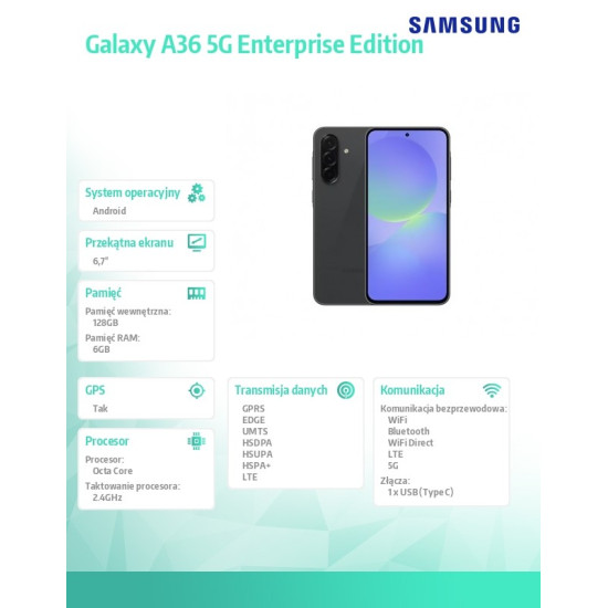 Smartfon GALAXY A36 5G 6/128 GB czarny Enterprise Edition