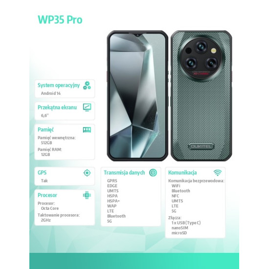 Smartfon WP35 Pro 5G 12/512GB IP69K Zielony