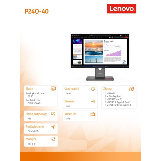 Monitor ThinkVision P24Q-40 23.8 cala 64B2GAT1EU