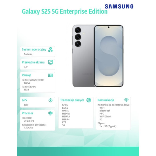 Smartfon GALAXY S25 5G 12/128GB DS Enterprise Edition Srebrny 