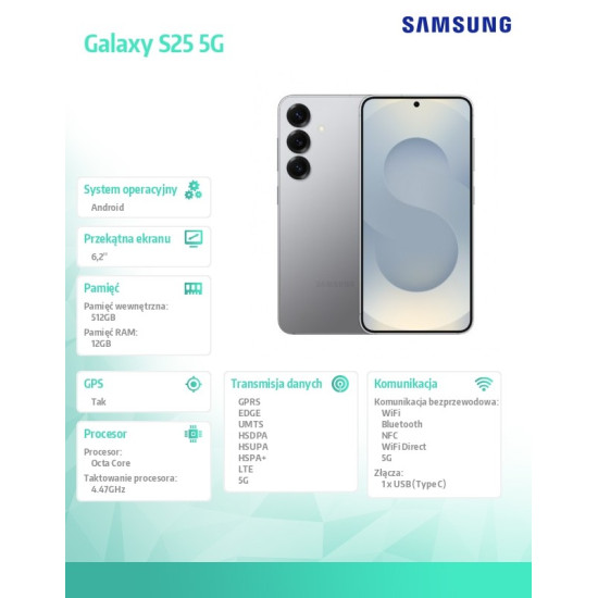 Smartfon GALAXY S25 5G 12/512GB DS Srebrny 