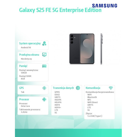 Smartfon Galaxy S25 FE 5G 8/128GB Enterprise Edition czarny
