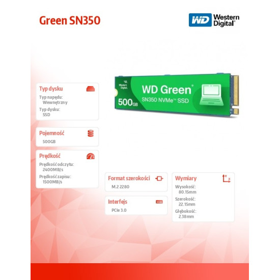 Dysk SSD Green 500GB M.2 2280 SN350 NVMe PCIe 