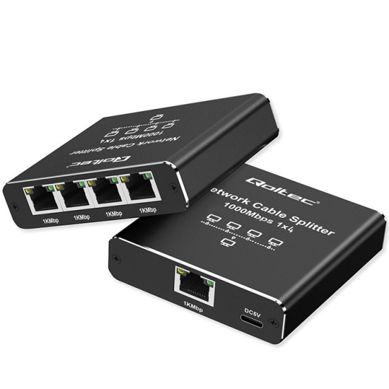 Rozdzielacz splitter Ethernet  mini SWITCH 1x4 RJ45 | 1000Mb/s | USB-C | Aluminium 