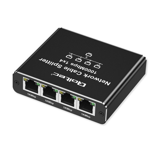 Rozdzielacz splitter Ethernet  mini SWITCH 1x4 RJ45 | 1000Mb/s | USB-C | Aluminium 
