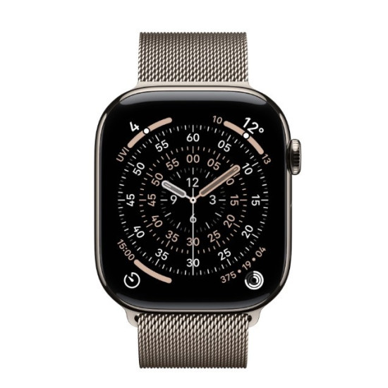 Watch Series 11 GPS + Cellular koperta 42 mm z tytanu w kolorze naturalnym, bransoleta mediolańska w kolorze naturalnym