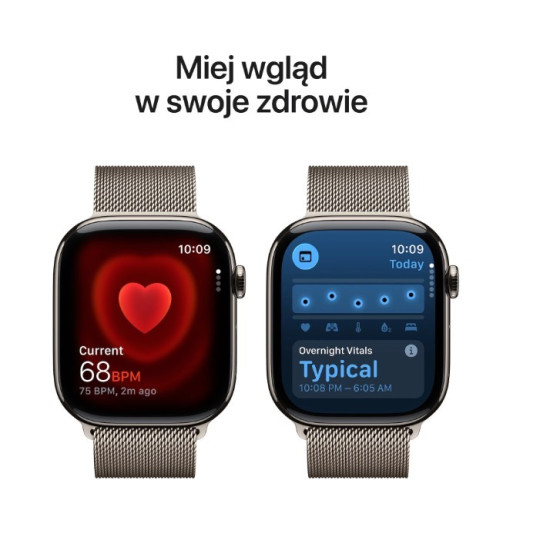 Watch Series 11 GPS + Cellular koperta 46 mm z tytanu w kolorze naturalnym, bransoleta mediolańska w kolorze naturalnym - rozmiar S/M