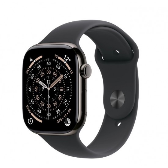 Watch Series 11 GPS + Cellular, koperta 46 mm z tytanu w kolorze łupku, pasek sportowy w kolorze czarnym - rozmiar S/M