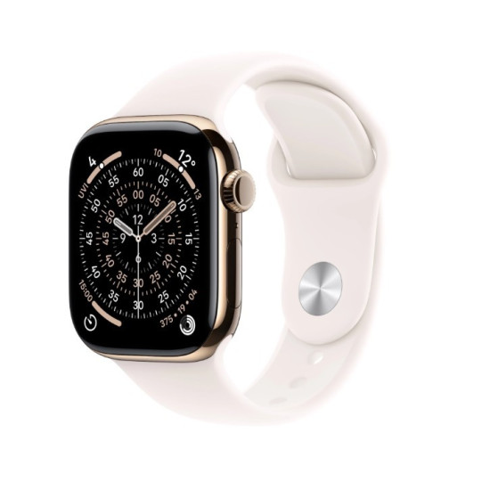 Watch Series 11 GPS + Cellular koperta 46 mm z tytanu w kolorze złotym, pasek sportowy w kolorze łagodnego różu - rozmiar S/M