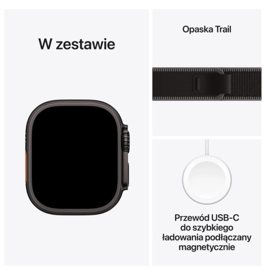 Watch Ultra 3 GPS + Cellular koperta 49 mm z tytanu w kolorze czarnym, opaska Trail w kolorze czarnym/węgla drzewnego - rozmiar M/L