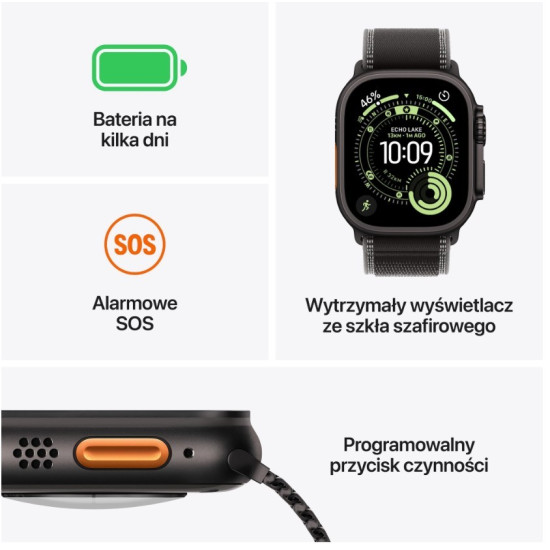 Watch Ultra 3 GPS + Cellular, koperta 49 mm z tytanu w kolorze czarnym, bransoleta mediolańska z tytanu w kolorze czarnym - rozmiar M