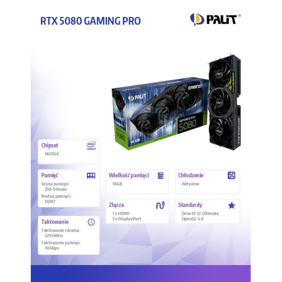 Karta graficzna RTX 5080 GAMING PRO 16GB GDDR7 256bit 3DP/HDMI 