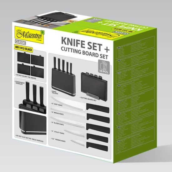 Zestaw noży + desek na podstawce MR-1412-BLACK 