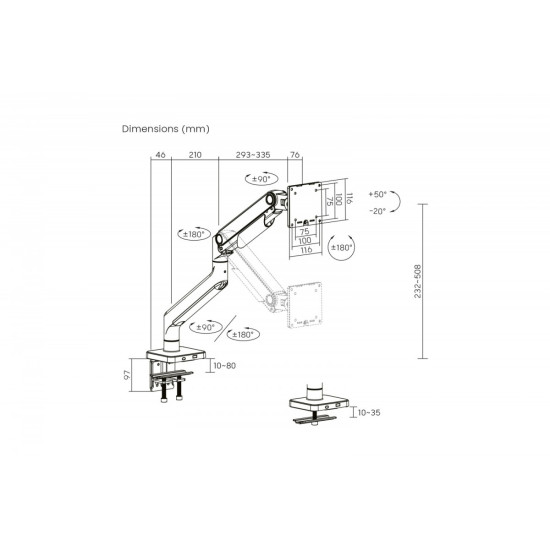 Uchwyt ramię biurkowe pojedyncze z zaciskiem i sprężyną mechaniczną 1x LCD max. 49