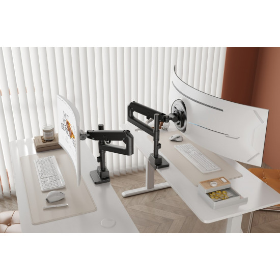 Ramię biurkowe pojedyncze z zaciskiem i sprężyną gazową 1x LCD max. 57