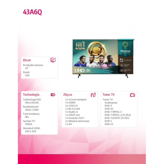 Telewizor LED 43 cale 43A6Q 