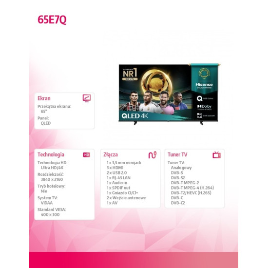 Telewizor QLED 65 cali 65E7Q