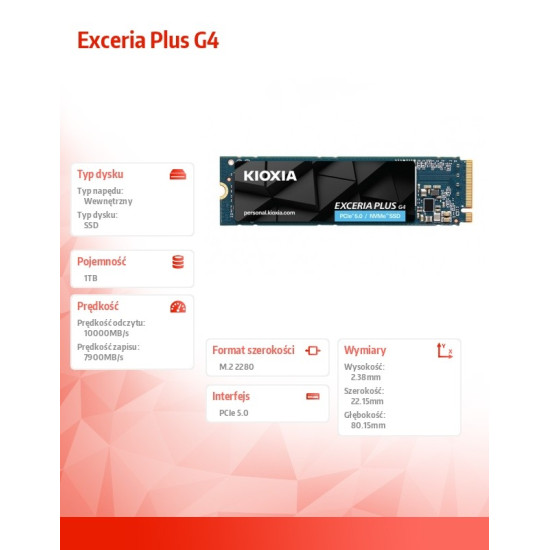 Dysk SSD Exceria Plus G4 1TB PCIe Gen5x4 10000/7900 