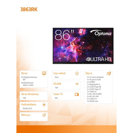 Monitor interaktywny 86 cali IFPD 3863RK H1F0H08BW101 