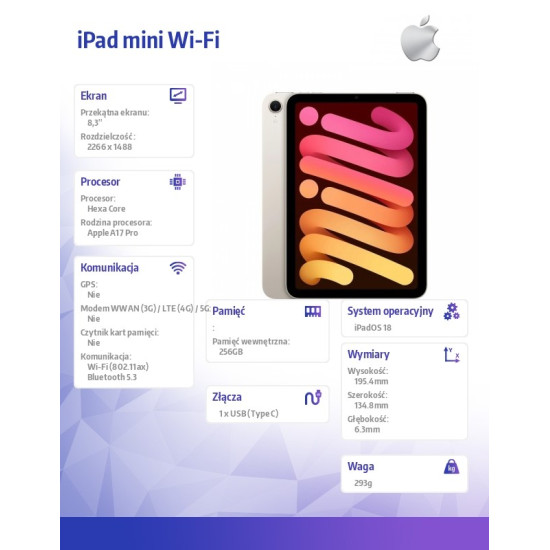 iPad mini Wi-Fi 256GB Księżycowa poświata