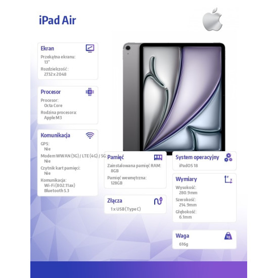 iPad Air 13 cali WiFi 128GB Szary
