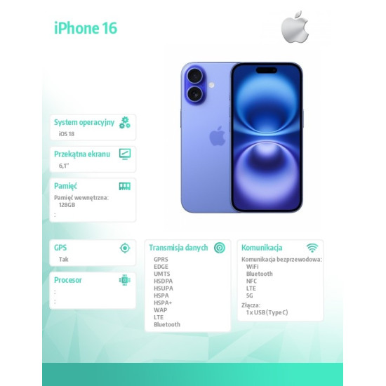 iPhone 16 128GB - Ultramaryna
