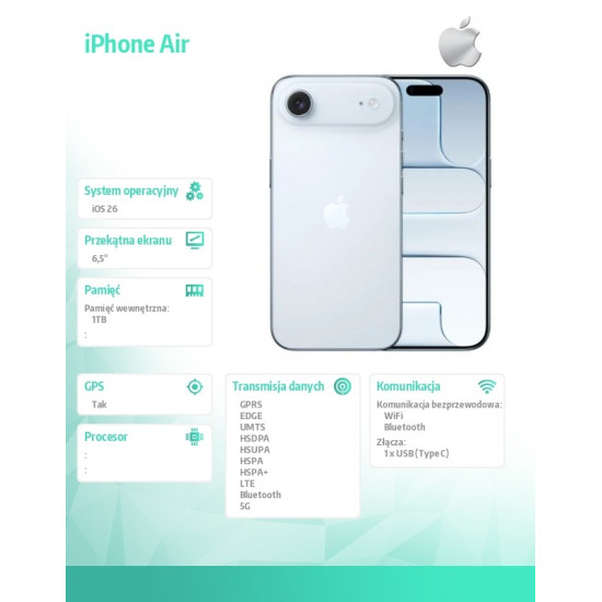 iPhone Air 1TB Błękitny