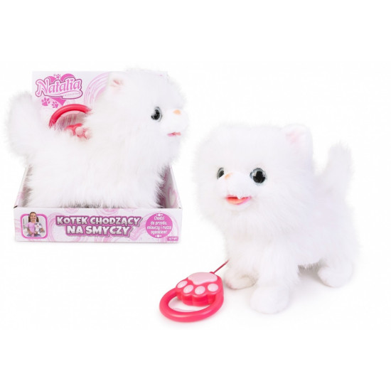 Maskotka interaktywna Kot chodzący na smyczy biały