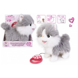 Maskotka interaktywna Kot chodzący na smyczy szaro-biały