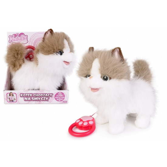 Maskotka interaktywna Kot chodzący na smyczy biało-rudy