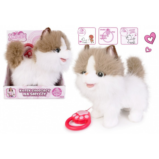 Maskotka interaktywna Kot chodzący na smyczy biało-rudy