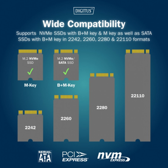 Stacja dokująca USB-C 3.2 Gen2 dla dysków SSD M.2 Duo NVMe oraz SATA (max. 2x 4 TB) z czytnikiem kart SD-Express 7.1 (max. 2 TB), czarna