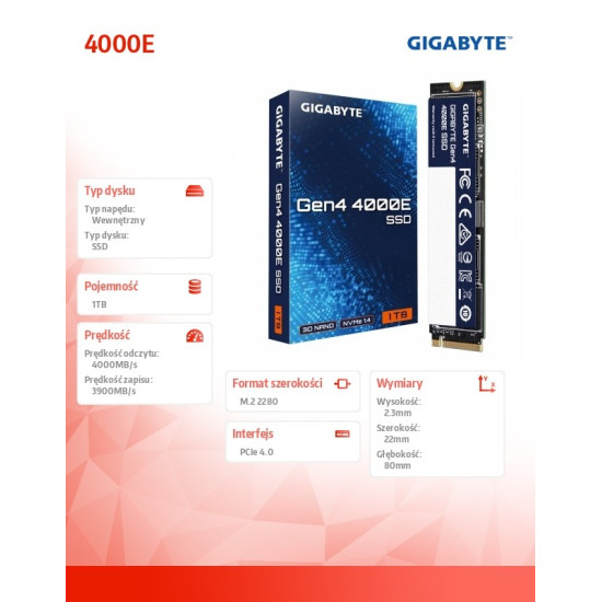 Dysk SSD NVMe 1.4 Gen4 1TB M.2 2280 4000/3900MB/s