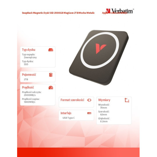 SnapBack Magnetic Dysk SSD 2000GB MagSave 2TB Mocha Metalic                 Apple ProRes 4K 60kl/s 