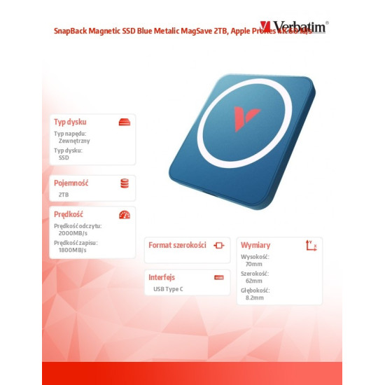 SnapBack Magnetic SSD Blue Metalic MagSave 2TB, Apple ProRes 4K 60 kl/s 